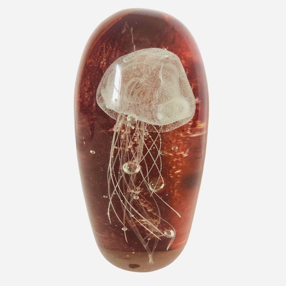 Art Glass Jellyfish Paperweight Glow in the Dark Brown Bubbles 5.5 Inch - Picture 1 of 9